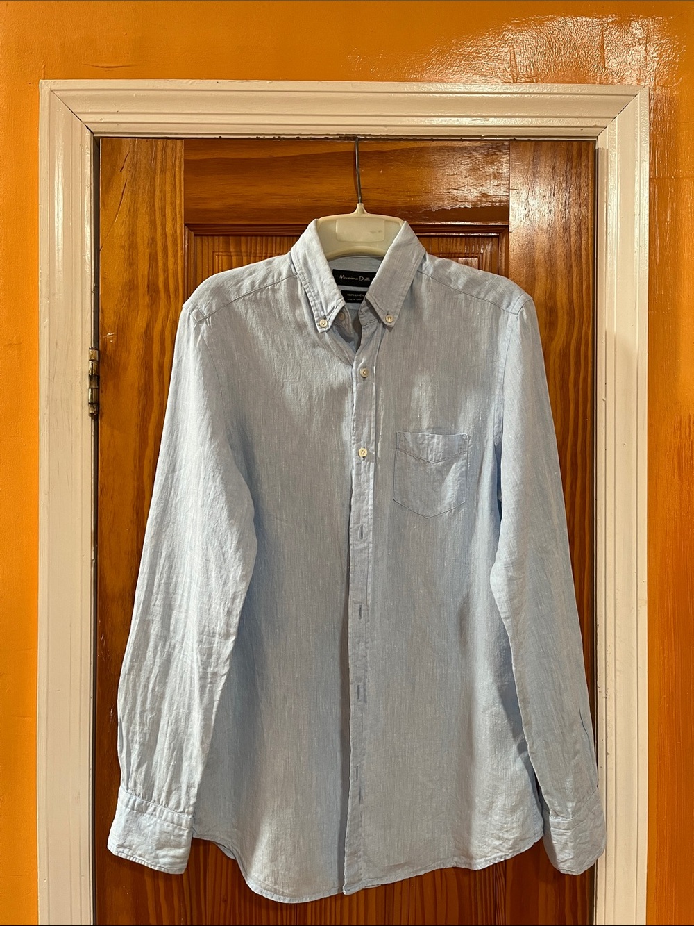 Massimo Dutti Light Blue Linen Button-Down Shirt
